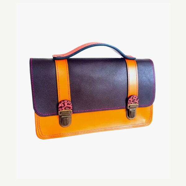 sac bandoulière en cuir, ODETTE orange, choco, violet, maela créations