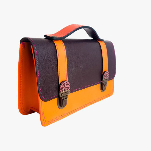 sac bandoulière en cuir, ODETTE orange, choco, violet, maela créations